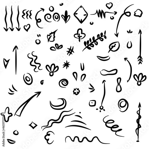 vector Abstract arrows, ribbons and other elements in hand drawn style for concept design. Doodle illustration. Vector template for decoration