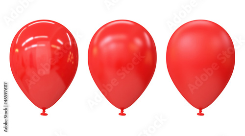 A set of glossy and matte red balloons on a white background, 3d render