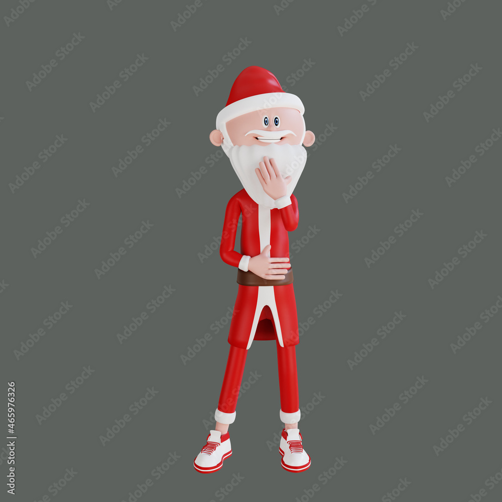 3d rendering santa claus character thingking pose with grey background