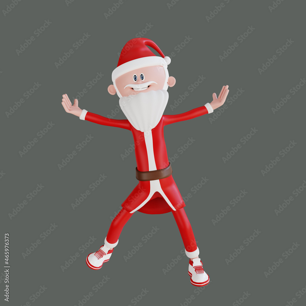 3d rendering santa claus character happy pose with grey background 3d rendering santa claus character happy pose with grey background