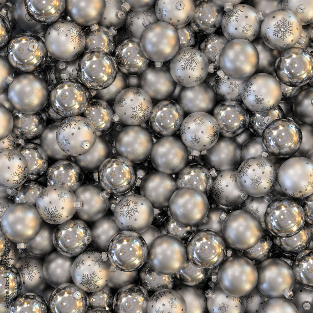 Background of silver Christmas balls, 3d render Background of silver Christmas balls, 3d render