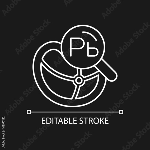 Heavy metal testing white linear icon for dark theme. Metal trace. Heavy metals in food products. Thin line customizable illustration. Isolated vector contour symbol for night mode. Editable stroke