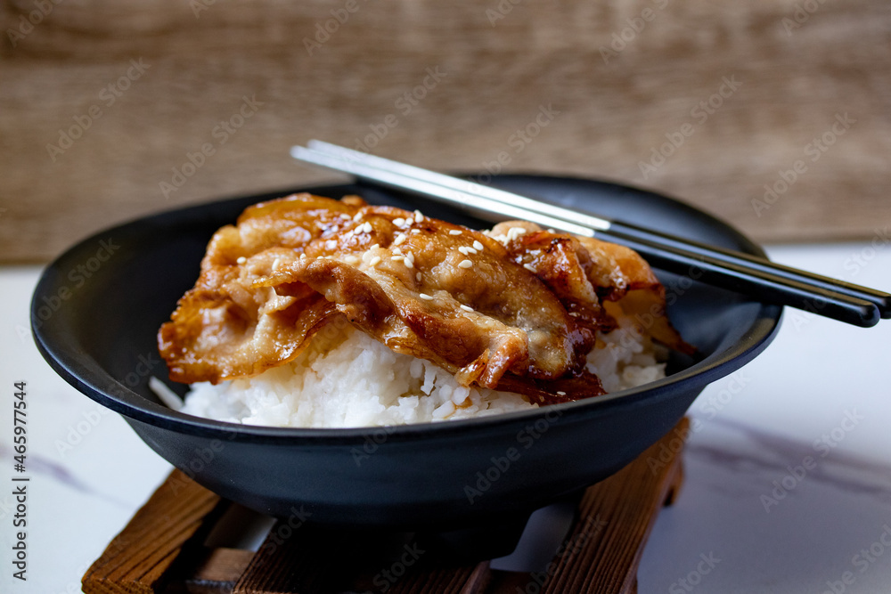 streaky pork deep fried in Japanese teriyaki sauce streaky pork deep fried in Japanese teriyaki sauce