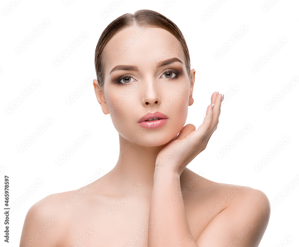 Beautiful Young Woman with Clean Fresh Skin isolated on white background Beautiful Young Woman with Clean Fresh Skin isolated on white background