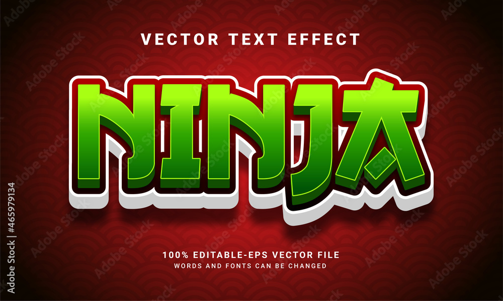 Ninja 3D editable text style effect. Ninja text effect with green color theme