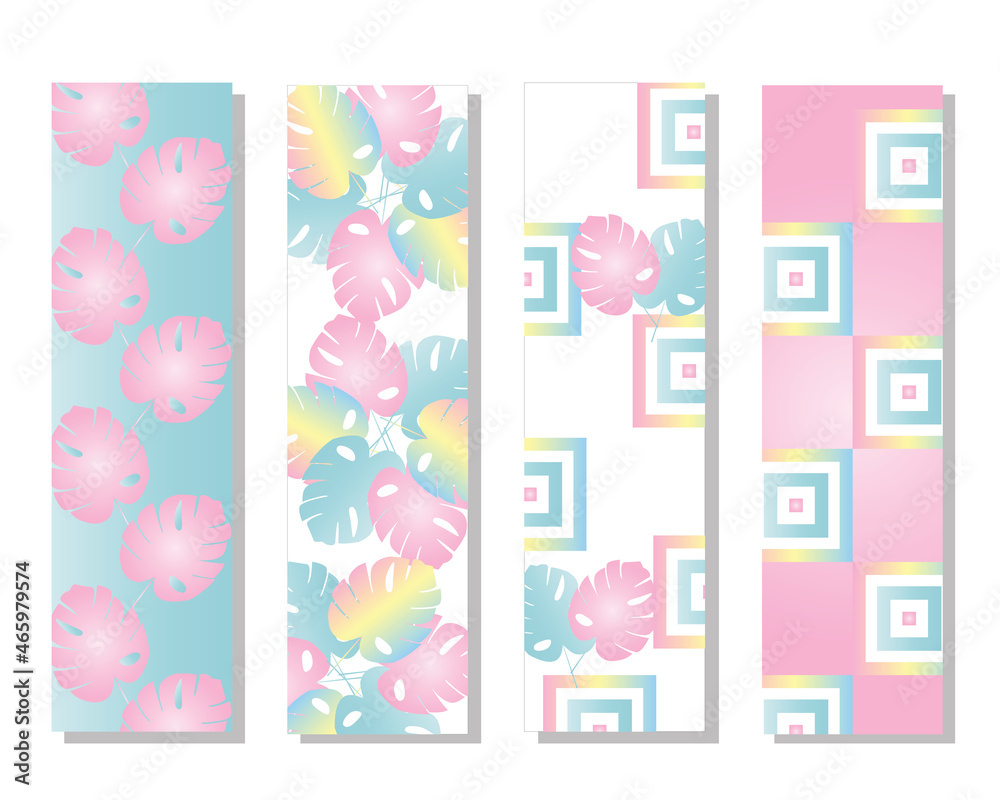 four bookmarks vector set with tropical leaves in pastel colors four bookmarks vector set with tropical leaves in pastel colors