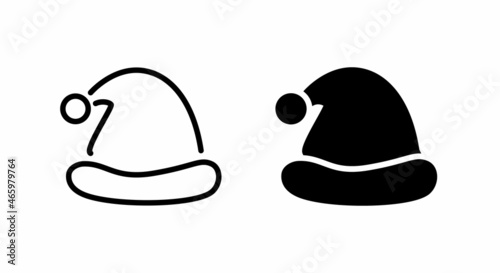 Santa Claus cartoon hat silhouette in flat style isolated on white background editable stroke. Happy New Year symbol decoration template. Merry  clothes holiday vector illustration elements for design