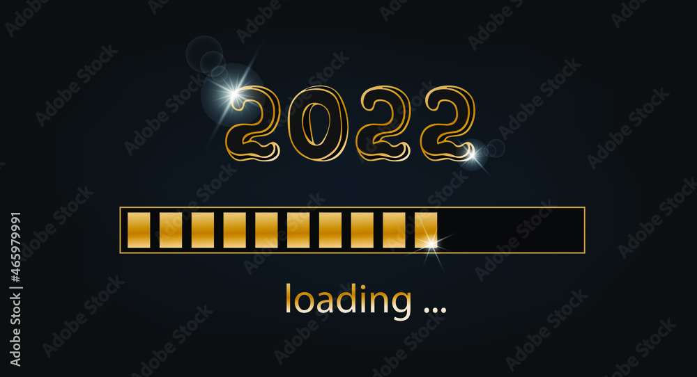 Loading process ahead of new year 2022. Symbol of new year celebration 2022. Creative festive banner with shiny gold color. Vector illustration Loading process ahead of new year 2022. Symbol of new year celebration 2022. Creative festive banner with shiny gold color. Vector illustration