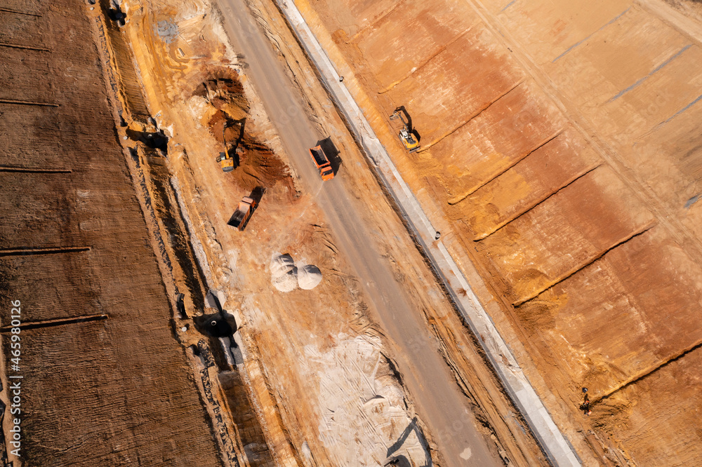 Aerial view of highway construction site Aerial view of highway construction site