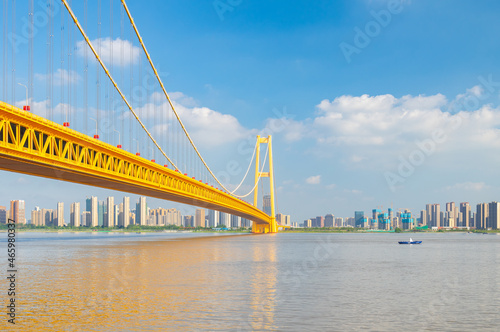 Scenery of Yangsigang Yangtze River Bridge in Wuhan, Hubei, China