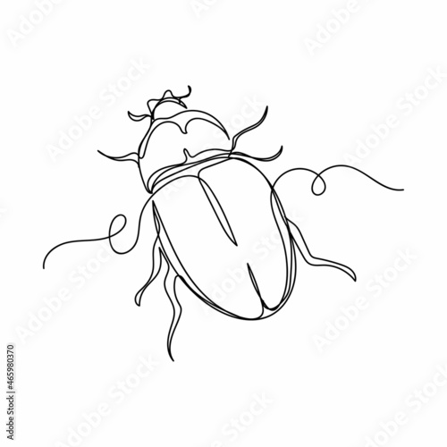 Vector continuous one single line drawing icon of large stag beetle in silhouette on a white background. Linear stylized.