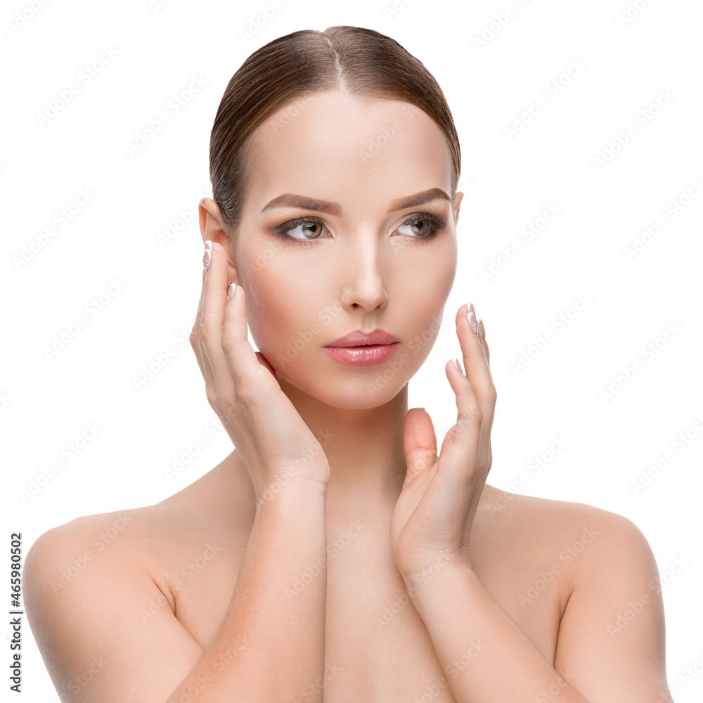 Beautiful Young Woman with Clean Fresh Skin isolated on white background Beautiful Young Woman with Clean Fresh Skin isolated on white background