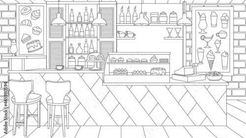 Vector illustration, cozy coffee house restaurant