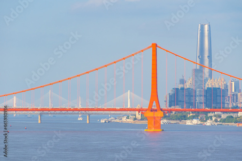 Scenery of the Yingwuzhou Yangtze River Bridge in Wuhan, Hubei, China