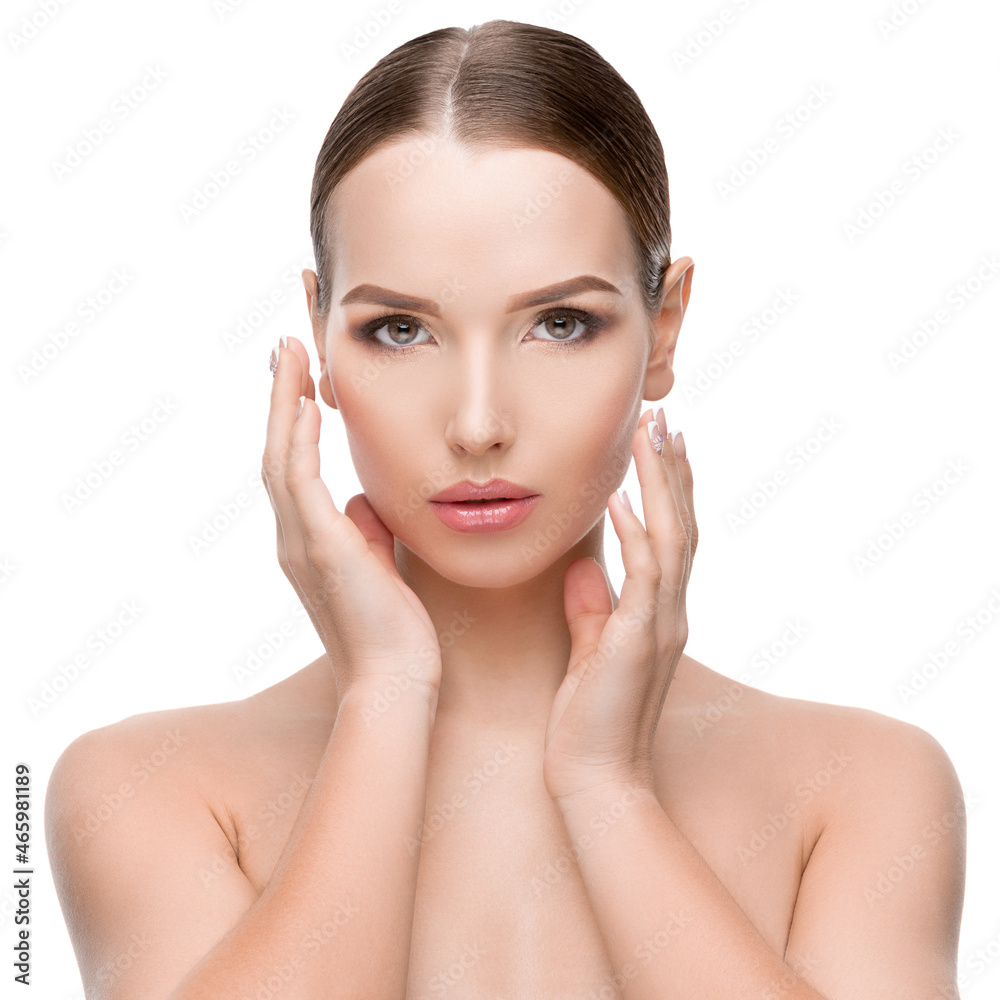 Beautiful Young Woman with Clean Fresh Skin isolated on white background Beautiful Young Woman with Clean Fresh Skin isolated on white background