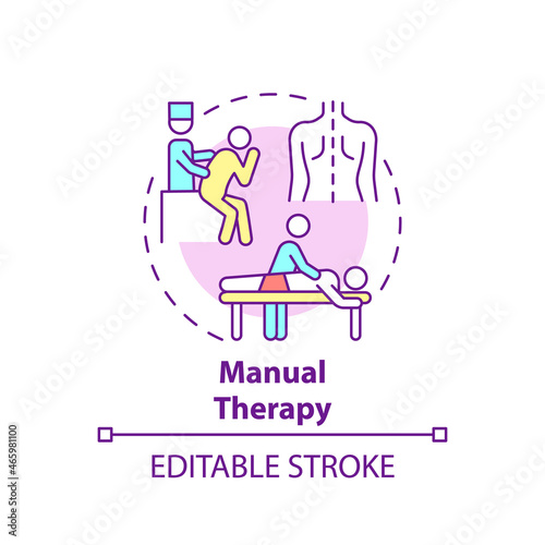 Manual therapy concept icon. Pulmonary rehabilitation abstract idea thin line illustration. Muscle, joints force manipulations. Spinal massage. Vector isolated outline color drawing. Editable stroke