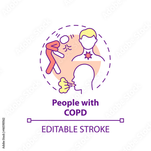 People with copd concept icon. Respiratory illness rehabilitation abstract idea thin line illustration. Chronic obstructive pulmonary disease. Vector isolated outline color drawing. Editable stroke