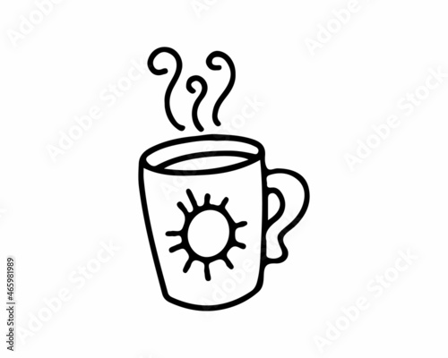 Mug with tea black outline  icon  doodle. Vector illustration