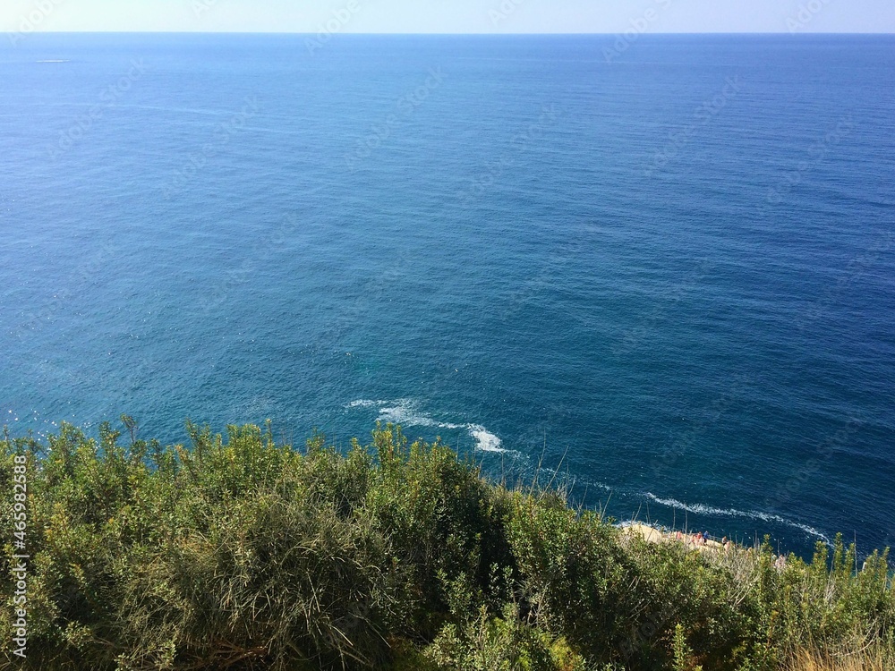 Mediterranean Sea view from cliff at tourist site Rosh HaNikra grottoes on the border between Israel and Lebanon Mediterranean Sea view from cliff at tourist site Rosh HaNikra grottoes on the border between Israel and Lebanon