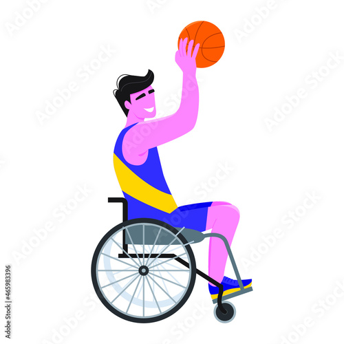 Man with a physical disability. Athlete playing basketball. In a wheelchair. Vector illustration in a flat style. Active people.