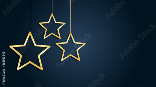 Gold Christmas card. Gold stars on navy