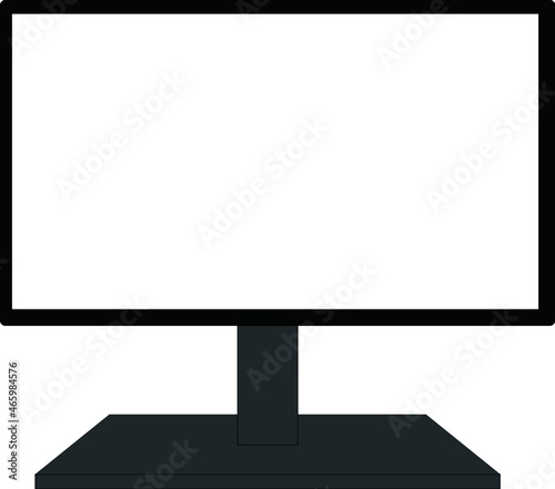 A black computer monitor on a white background