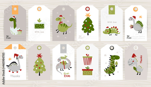 Set of tags with cute dinosaurs.