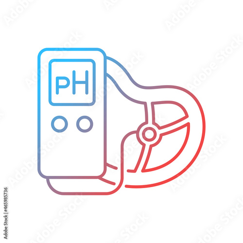 Food pH measurement gradient linear vector icon. Products acidity and alkalinity amount. Food test with pH meter. Thin line color symbol. Modern style pictogram. Vector isolated outline drawing