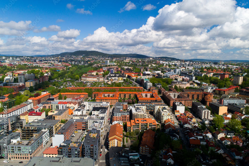 Oslo, Norway - Downtown from Drone Point of View