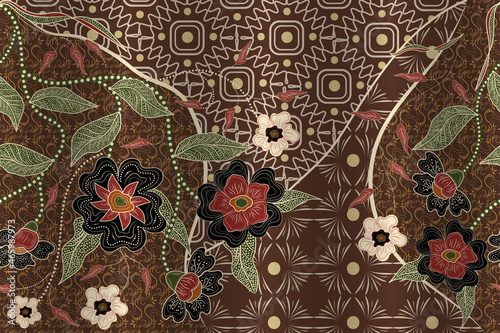 hand drawn batik traditional floral beautiful concept. vintage traditional batik for pattern fabric. ancient textile pattern.