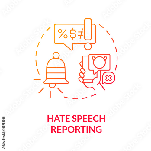 Hate speech reporting red gradient concept icon. Hateful content informing abstract idea thin line illustration. Fighting racial and religious offences. Vector isolated outline color drawing