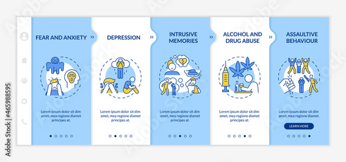 Harmful consequences of hate speech onboarding vector template. Responsive mobile website with icons. Web page walkthrough 5 step screens. Fear and anxiety color concept with linear illustrations