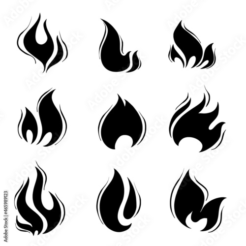 Retro line art illustration with black fire doodle set on white background.