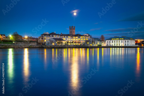 Beautiful scenery of Limerick city at the Shannon river at night, Ireland