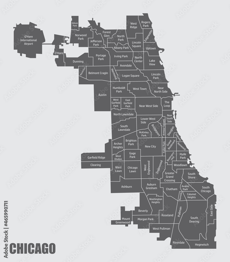Obraz premium Chicago City administrative map