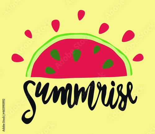 merch design with rising watermelon sun