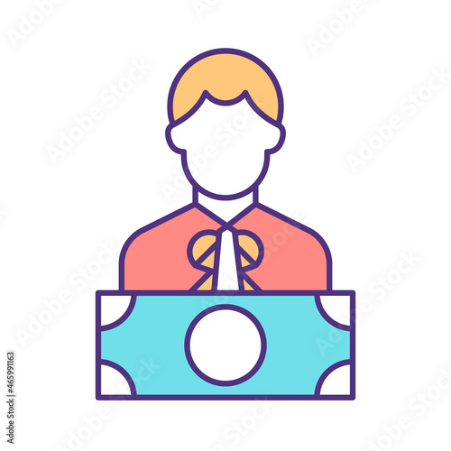 Corrupted government member RGB color icon. Political interference in exchange for money. Violation of principles of democracy. Isolated vector illustration. Simple filled line drawing