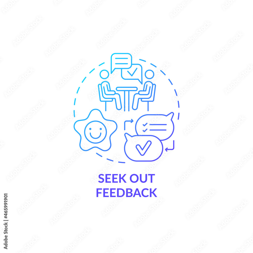 Seek out feedback blue gradient concept icon. Training at work. Help with professional development. Career advancement abstract idea thin line illustration. Vector isolated outline color drawing Seek out feedback blue gradient concept icon. Training at work. Help with professional development. Career advancement abstract idea thin line illustration. Vector isolated outline color drawing