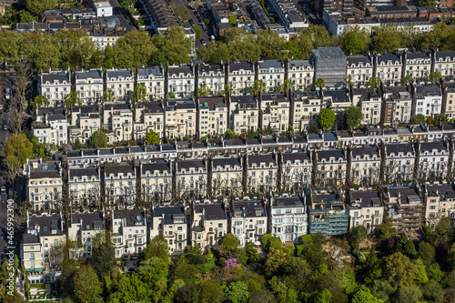 UK, London, Aerial view of rows of Victorian townhouses in Holland Park photo