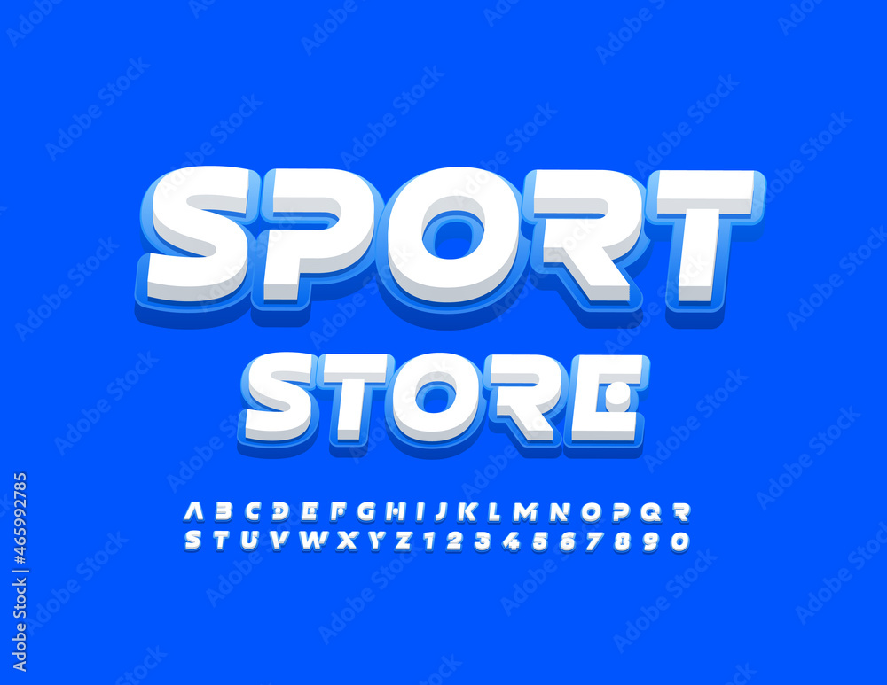 Vector bright Signboard Sport Store. Trendy Stylish Font. Creative Alphabet Letters and Numbers