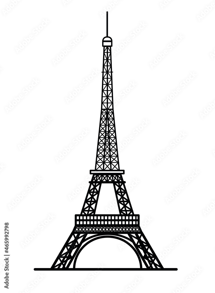 Abstract vector illustration of famous Eiffel tower in Paris, France as silhouette and icon
