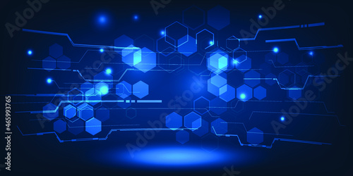 Abstract blue futuristic technology and digital science tech with empty space.Futuristic digital technology concept.Vector illustrations.
