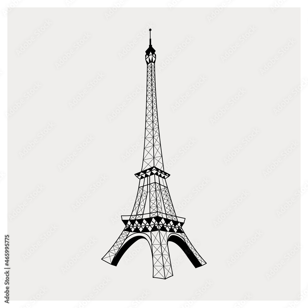 Eiffel Tower drawn in a simple sketch style. Isolated contour on white background.