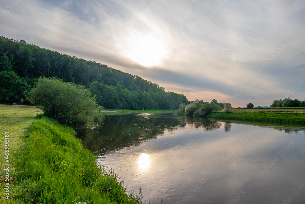 Landscape on river Weser, Germany ..
