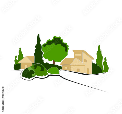 ILLUSTRATION OF CASTLE IN TUSCAN HILLS ITALY