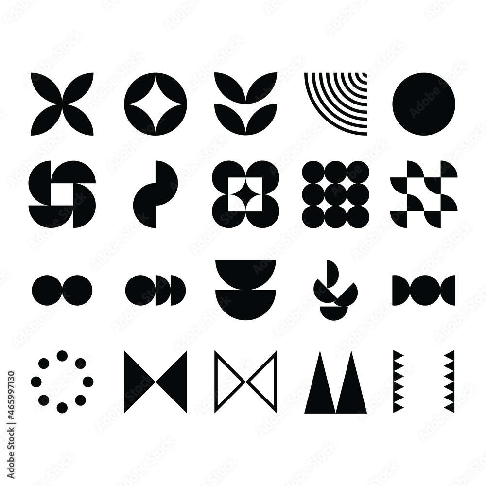 abstract geometric icon set collection in a simple style for element decoration. random shape of icon elements to create any design.
