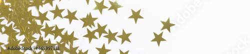 banner of Christmas border with gold star confetti. Holiday background for New Year on white