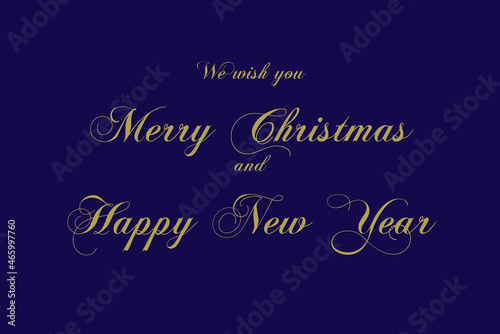 Wallpaper Mural Christmas invitation card with gold hand written traditional lettering We wish you Merry Christmas and Happy New Year on blue background Torontodigital.ca
