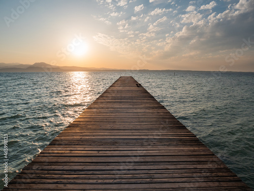 Lake Garda Jetty at Sunrise called Il Pontile di Sirmione in Summer