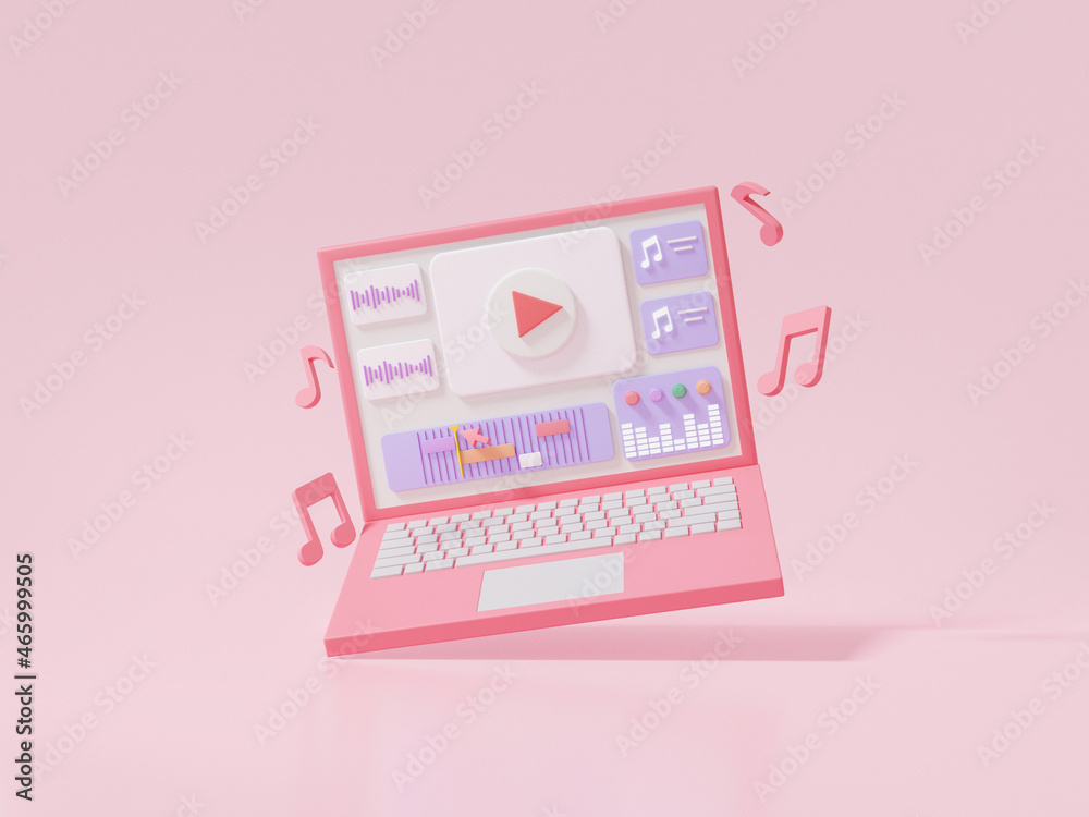 Equalizer video editing and cuts footage sound music via laptop floating  Cartoon Minimal cute smooth on pink background, motion, vlog, movie, 3d  render illustration Stock Illustration | Adobe Stock